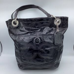 Coach Black Patent Leather Signature Tote Bag